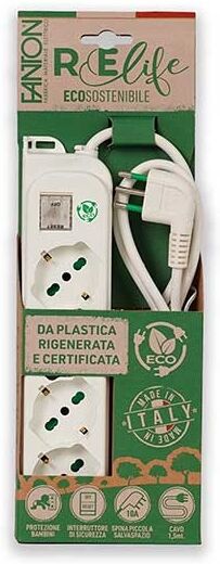 Fanton Multipresa Omega Eco 4 Prese Schuko Bipasso 2p+t 16a Spina Italiana 2p+t 10a Cavo 1.5m Con Interruttore Luminoso  474204eco