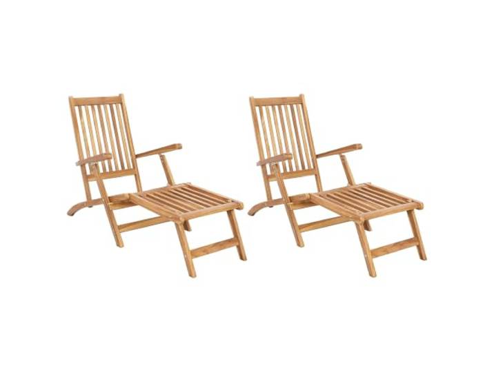 VIHHQGC Faltbarer Deckstuhl 2 Stück Natur Massivholz Teak Klappbarer Beistelltisch, 5-fach verstellbare Rückenlehne, Armlehnen, Fußstütze, Teakholz, Terrassen, Decks, Pool