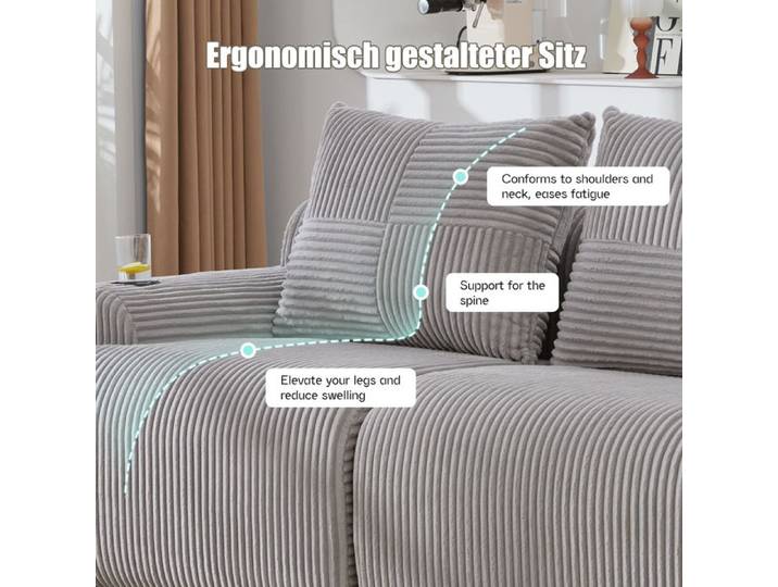BEL Canapé Modulable Velours Côtelé 2 Places Gris Clair Sous Vide Porte-Gobelet Poche Rangement