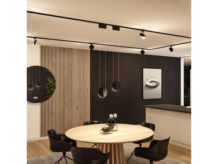 Paulmann URail LED-Pendel Alejandro, schwarz, 3.000K, dim. dimmbar, schwarz, für Wohn- / Esszimmer, Kunststoff, Modern