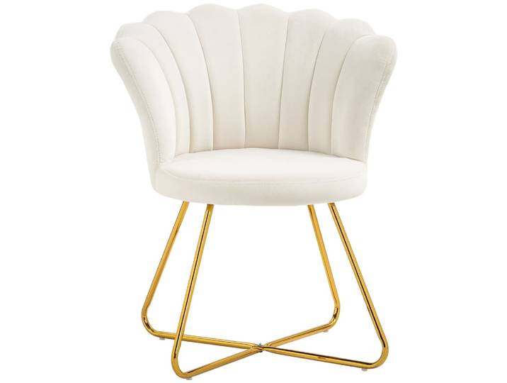 Fauteuil coquillage chaise coiffeuse en velours à pieds acier crème