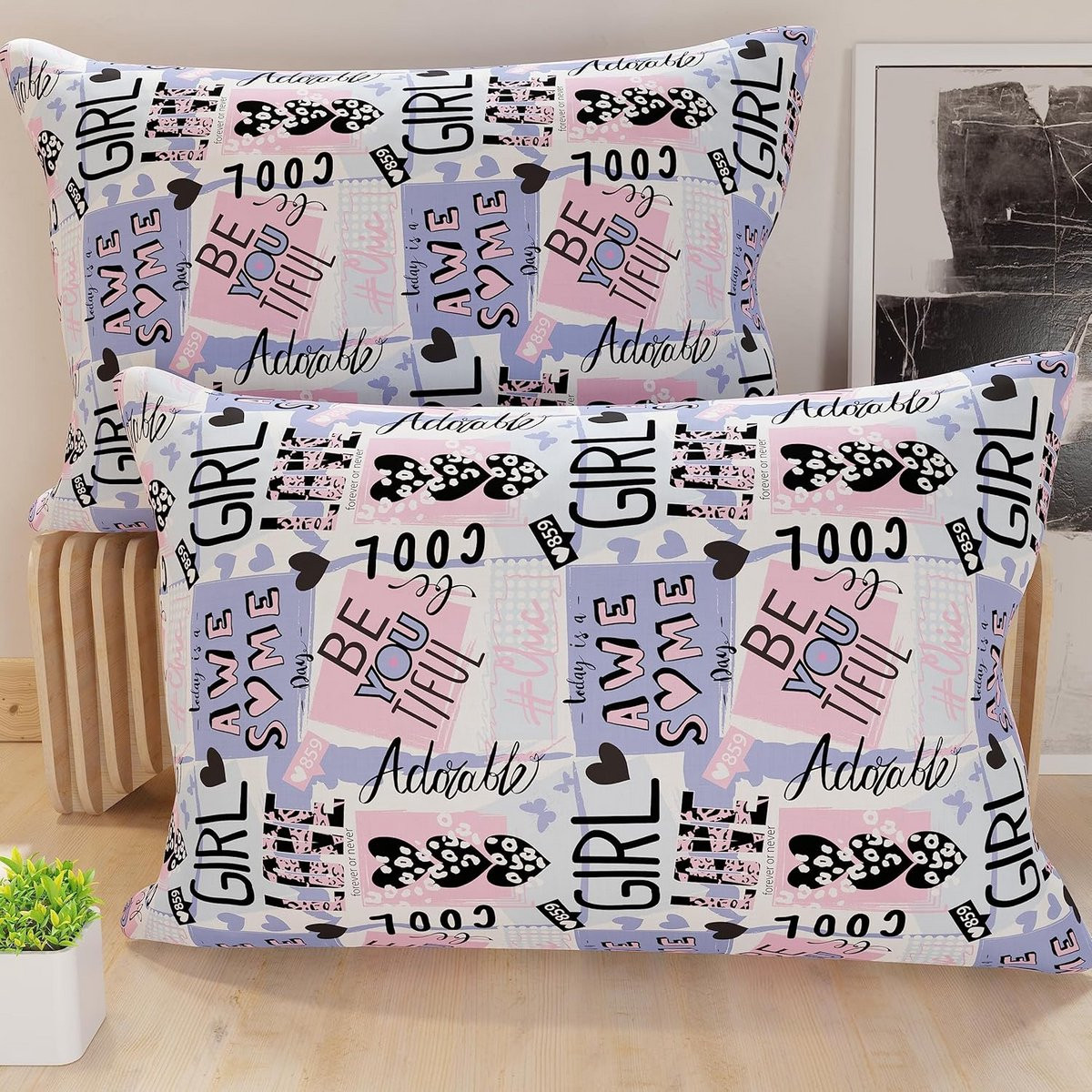 Set van 2 decoratieve microvezel kussenslopen met Girl Cool design, 40 x 60 cm