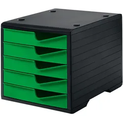 Sortierbox, 5 Schubladen, schwarz/grün