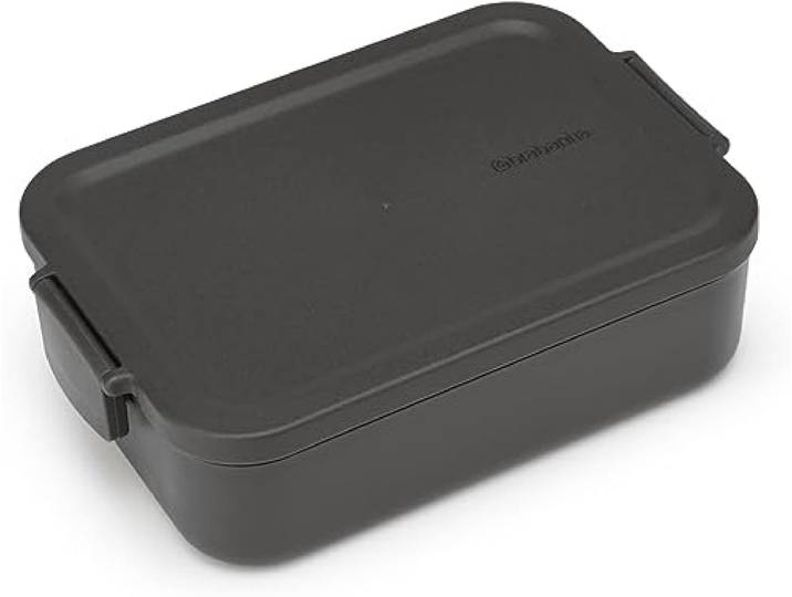 Brabantia - Boîte à Repas Make & Take - Moyenne - Pour vos petits Sandwichs - Couvercle à Clips - Compatible avec le Congélateur\, Lave-Vaisselle & Micro-Ondes - Dark Grey - 20 x 13\,5 x 5\,5 cm