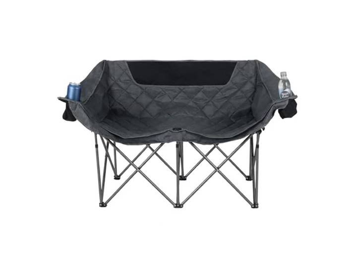 Relaxdays Banc de Camping\, 2 Places\, Pliable\, accoudoirs\, 2 Porte-gobelets\, Sac Transport\, 84x146x54 cm\, Gris