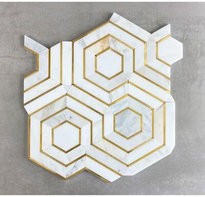 ES Stone Calacatta Gold and Gold Metal HoneyComb Mosaic Tiles - Case (5 Sheets)