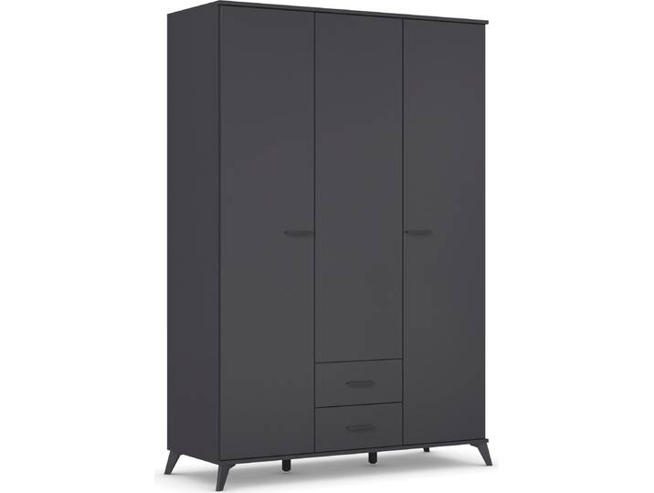 Drehtürenschrank RAUCH Lucena , grau (graumetallic), B:140cm H:203cm T:54cm, Holzwerkstoff, Schränke, Drehtürenschrank, mit schräg ausgestellten Füßen im Monochrom-Stil