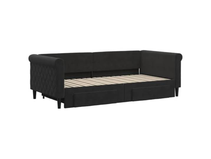 KTHLBRH Ausziehbares Schlafsofa, Schwarz, Samt, 90 x 190 cm 2 Schubladen aus Holz und Metall, modernes Design, für Gäste