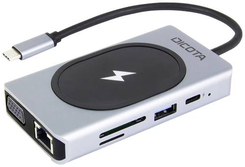 Dicota USB-C 10-in-1 Wireless Charging Dock 4K PD 100W + 15W 10 Port USB-C (USB 3.2 Gen 2) Multiport Hub mit Aluminiumgehäuse