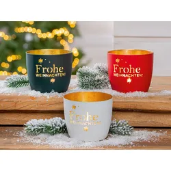 Windlicht Frohe Weihnachten Metall grün 9cm
