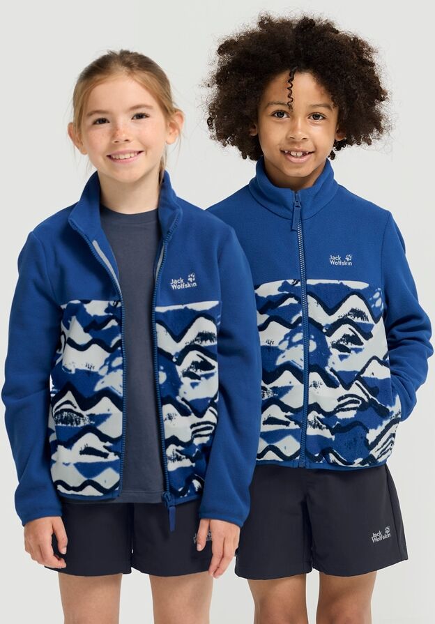 Fleecejacke JACK WOLFSKIN "PAW ERA 100 PRINT FZ K", Kinder, Gr. 152, blau (mountain paw), Obermaterial: 100% Polyester. Futter: 100% Polyester, normal, Jacken Fleecejacke, atmungsaktives Material, mit Reissverschluss, leichte Qualität mountain paw 152