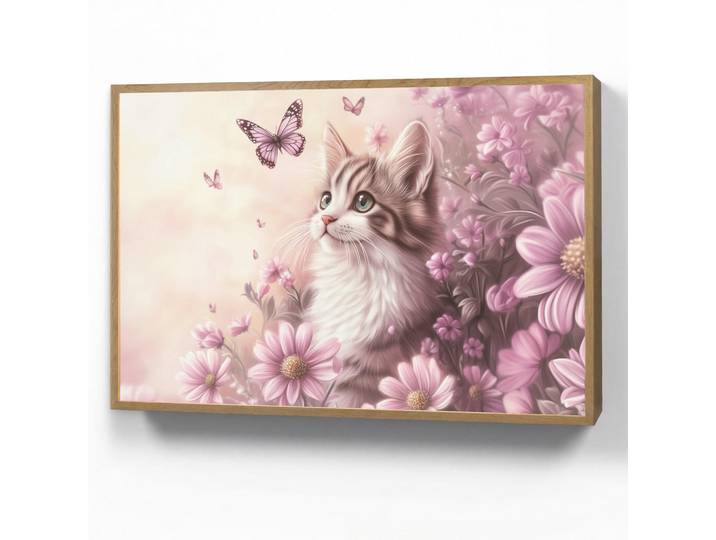 OnlyWow Wandleuchte MIT Akku Kätzchen - Blumen - Schmetterlinge - Lila 100x70 cm, Altrosa, Rechteckig, LED integrated, 100x70x8 cm, Lampen & Leuchten, Innenbeleuchtung, Wandleuchten