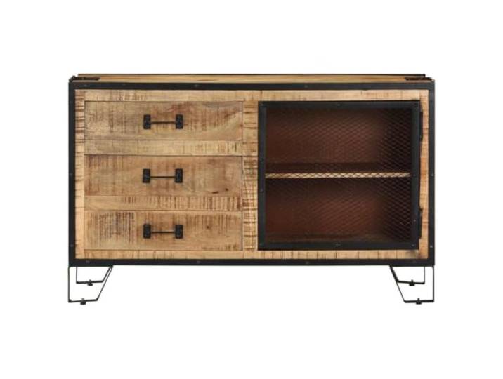 KPOTUERTU Sideboard 100x31x60 cm Raues Mango-Massivholz Stahl Industrieller Stil, handgefertigt, Holzmaserung variiert, Lieferung nach Zufallsprinzip