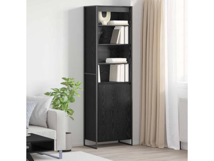 Hoher Schrank Schwarz Eichen-Optik 60 x 36 x 200 cm Industrie Design Industrie-Stil, Holzwerkstoff, Stahlbeine, viel Stauraum, Wohnzimmer, moderne Optik