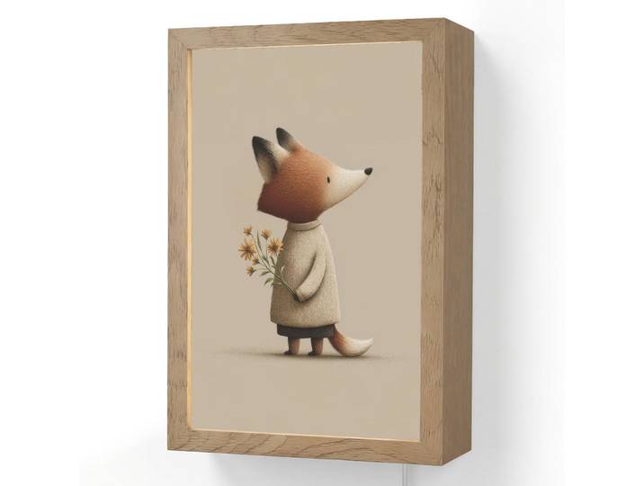 OnlyWow Wandleuchte - Fuchs - Gelbe Blumen - Minimalistisch - 20x30 cm, Taupe, Holzwerkstoff, Rechteckig, LED integriert, 20x30x8 cm, Lampen & Leuchten, Innenbeleuchtung, Wandlampe
