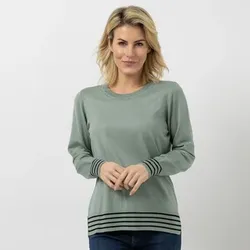 DENIM & CO. Pullover Rundhalsausschnitt Seitenschlitze Streifendetails