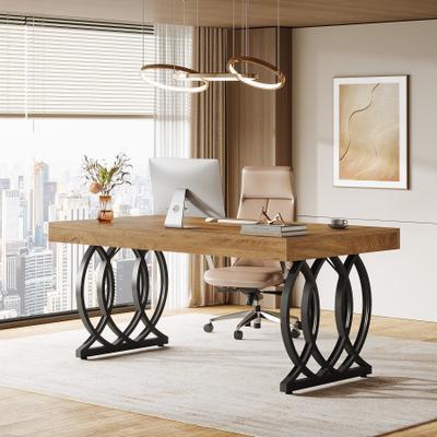 Bluebell 63'' Executive Desk, Modern Office Desk White and Gold Computer Desk
