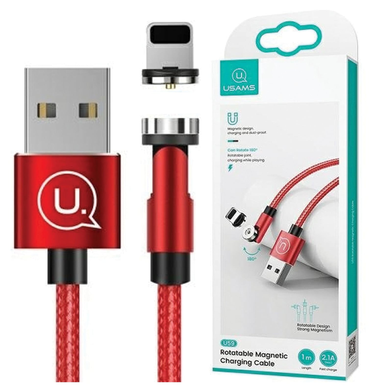 Usams U59 Magnetische Lightning Sneloplaadkabel 2.1A - 1m - Rood
