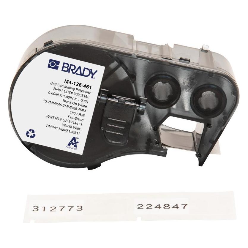 Brady M4-126-461, Polyester, Schwarz auf weiss/Transparent, 15.24 x 25.40(45.72) mm, selbstlaminier (M4-126-461)