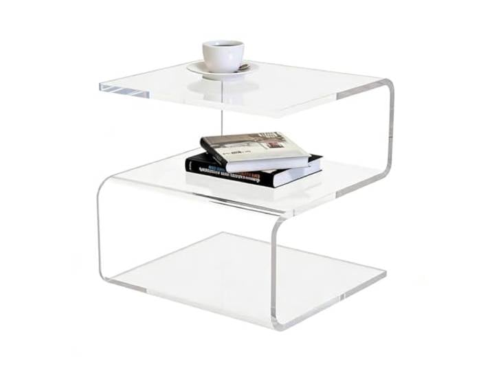 GETCK Beistelltisch aus Acryl, S-förmiger Beistelltisch für Wohnzimmer, transparenter Nachttisch, Nachttisch für Schlafzimmer, 45 cm hoch