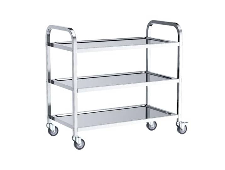 VELPAX 3-stufiger Catering Servierwagen, Edelstahl Küchen-Esswagen 95x50x95 cm, geräuschlos rollend, für klinische Lagerung Küche Hotel Schönheitssalon