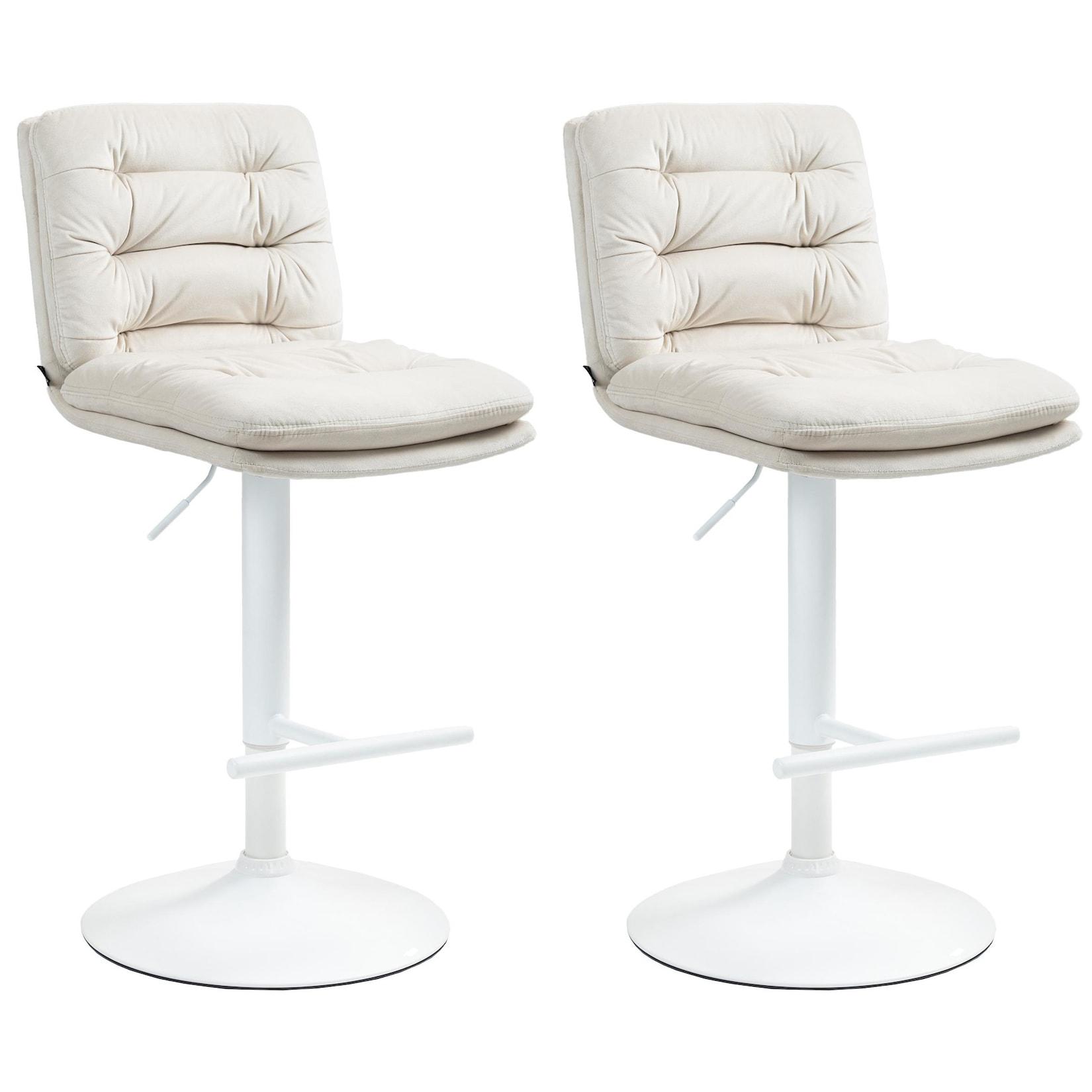 CLP 2er Set Barhocker Damar Samt weiß Farbe: creme, Gestell Farbe: weiß