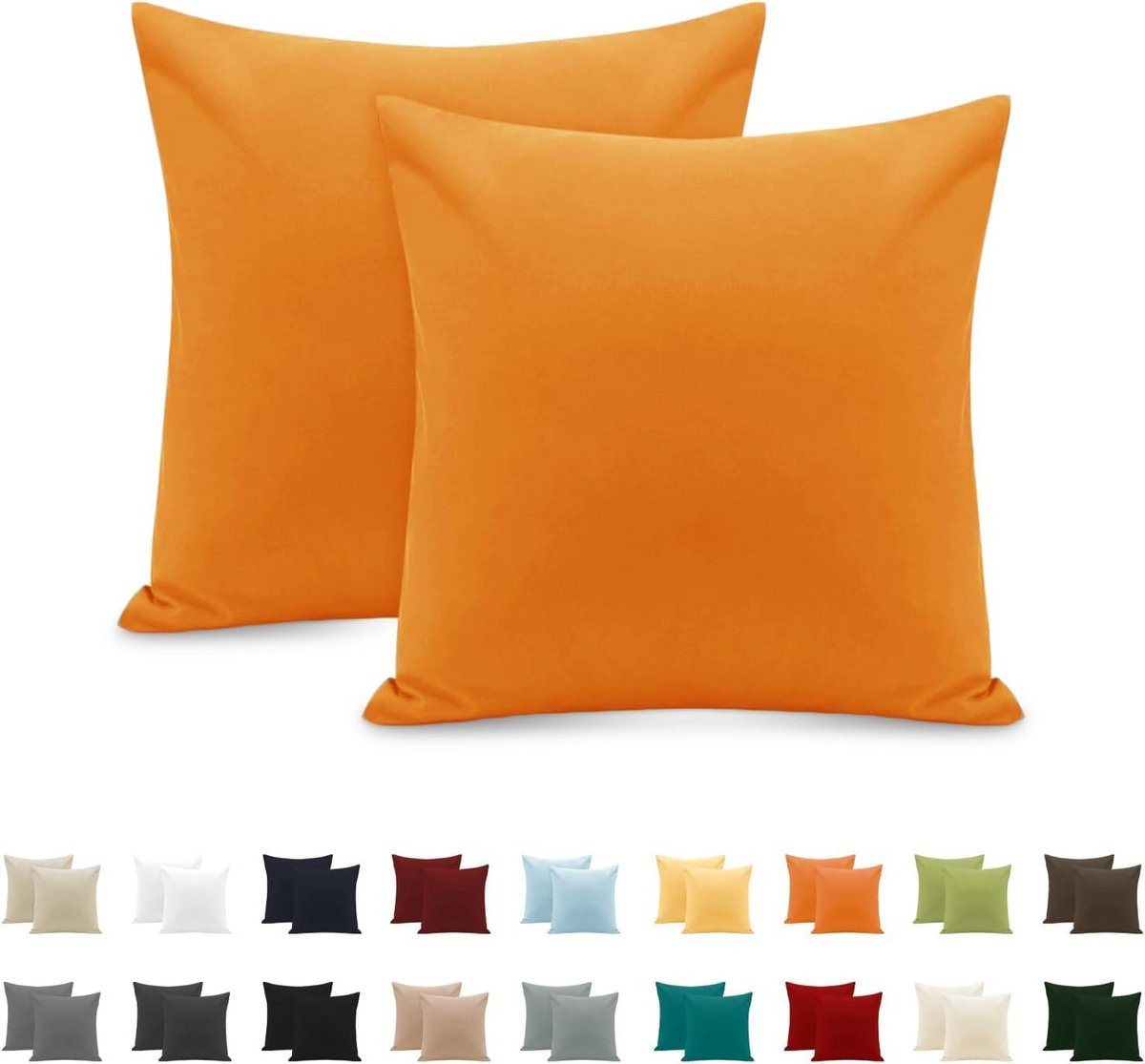 Set van 2 superzachte jersey kussenslopen van 100% katoen, oranje, 65 x 65 cm