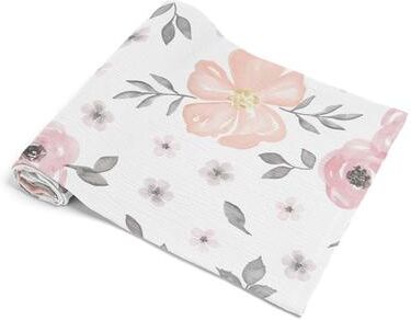 Sweet Jojo Designs Pink/Grey Watercolor Floral Pink Girl 100% Cotton Muslin Baby Swaddle Receiving Blanket-Shabby Chic Farmhouse