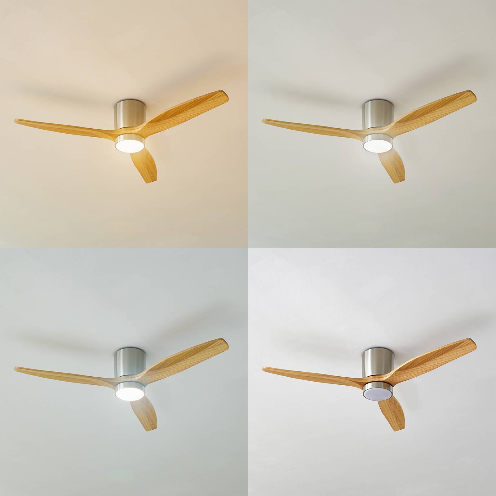 Lucande LED-Deckenventilator Faipari, nickel/Holz, DC,132cm Faipari, alu / grau / zink, für Wohn- / Esszimmer, Holz, Modern