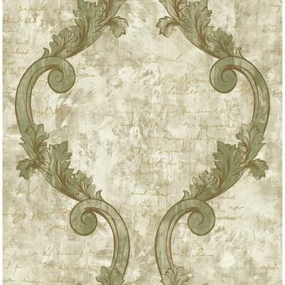 Seabrook Designs Sicily Calligraphy Scroll Unpasted Wallpaper