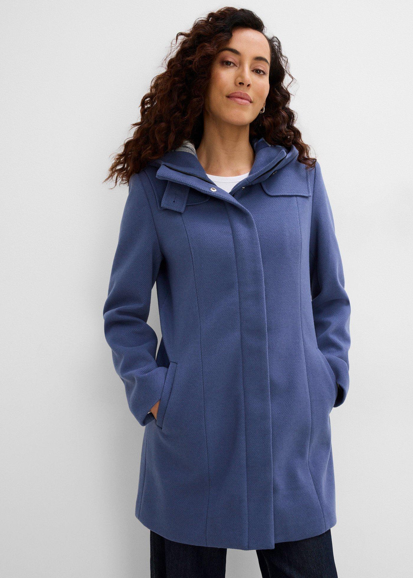 bonprix Wollimitat-Longjacke mit Flanell-Futter, blau, Gr.54, Longjacke aus Wollimitat mit weichem Flanell-Futter