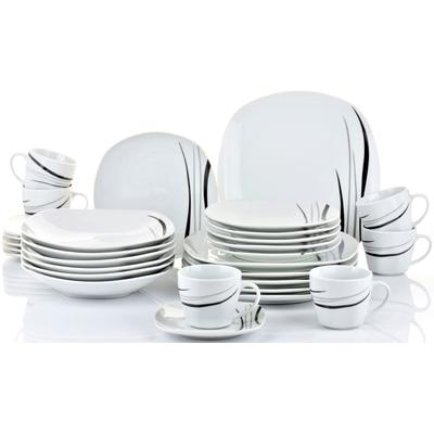 Kombiservice RETSCH ARZBERG "Geschirr-Set, Service Cosmos", schwarz (weiß, schwarz, grau), 30 Stk., Porzellan, Geschirr-Sets, Kombiservice, farbige Elemente in grau und schwarz, 30 Teile, für 6 Personen