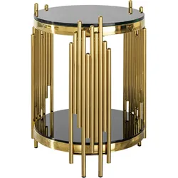 BEISTELLTISCH glas schwarz & gold, 2 ebenen