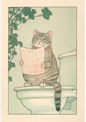 Uplifted Finds Japanese Tabby Cat In Bathtub Canvas Art   Retro Japandi Bathroom Poster 15 20 X 30 Cm Unframed