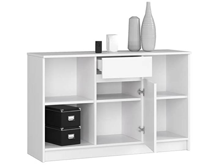 BDW Kommode mit 1 Schubladen und EIN Türen, Sideboard, Multifunktionsschrank, Wohnzimmer, Esszimmer 120x77x40cm VIELE Farbe! (Weiß)