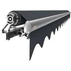 Spettmann STAR FIX offene Gelenkarmmarkise manueller Antrieb rechts 400x300cm Gestellfarbe silber Dessin uni grau