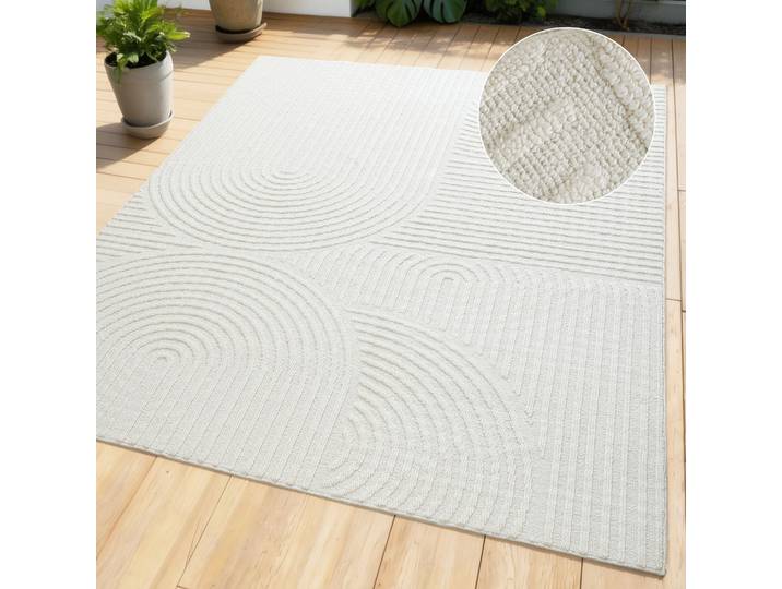 Teppich GOODPRODUCT Jola, In- und Outdoor geeignet, Hoch-Tief-Design, Scandi , weiss (natur), B:60cm H:9mm L:90cm, Kunstfaser, Teppiche, Teppich, Hoch-Tief-Struktur, Zen, Wetterfest & UV-beständig, Balkon, Camping