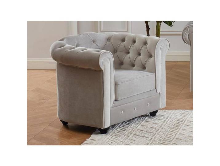 Fauteuil CHESTERFIELD - VENTE-UNIQUE - Velours gris clair - Tissu - Gris - Classique - Intemporel