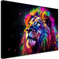 WANDBILD neon löwe farbig