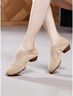 LightInthebox Women's Black Mesh Dance Shoes with Kitten Heel and Colorful Stripes - Elegant Adult Dance Shoes for Ballroom and Latin Dance