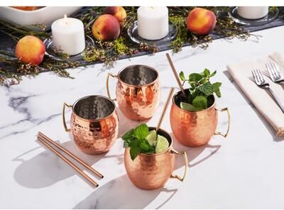 Sol Living Moscow Mule Mugs Bar Accessories Drinking Cups 14 oz - 8 Pieces - 4 Cups & 4 Straws