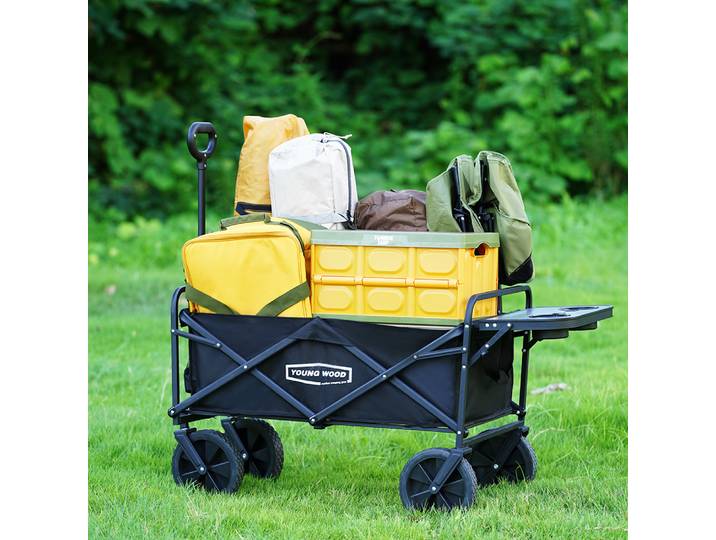 Chariot pliable YOUNGWOOOD avec table latérale, chariot utilitaire robuste pour la plage avec roues tout-terrain, camping