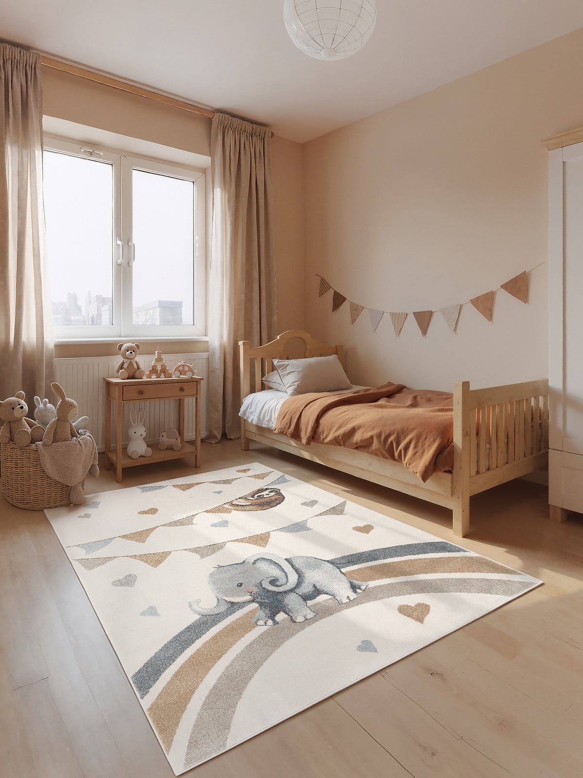 home24 Kindervloerkleed Elephant Rainbow Party, wit en meerkleurig, B/D: 160 x 230 cm