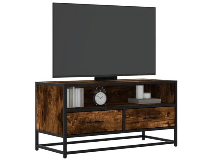 HEFZGDB TV-Schrank Räuchereiche 80x34,5x40 cm Holzwerkstoff und Metall mit reichlich Stauraum, Stabiler Metallgestell-Konstruktion für Industrie-Look, langlebig, pflegeleicht, ideal