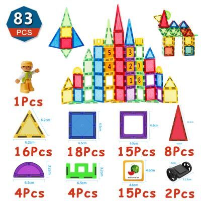 Combo Retail Shop Magnetic Building Blocks Set, Montessori Construction Toys For Boys & Girls, Puzzle Tiles, Magnetic Sheet Set For Kid 6.5cm 83pcs