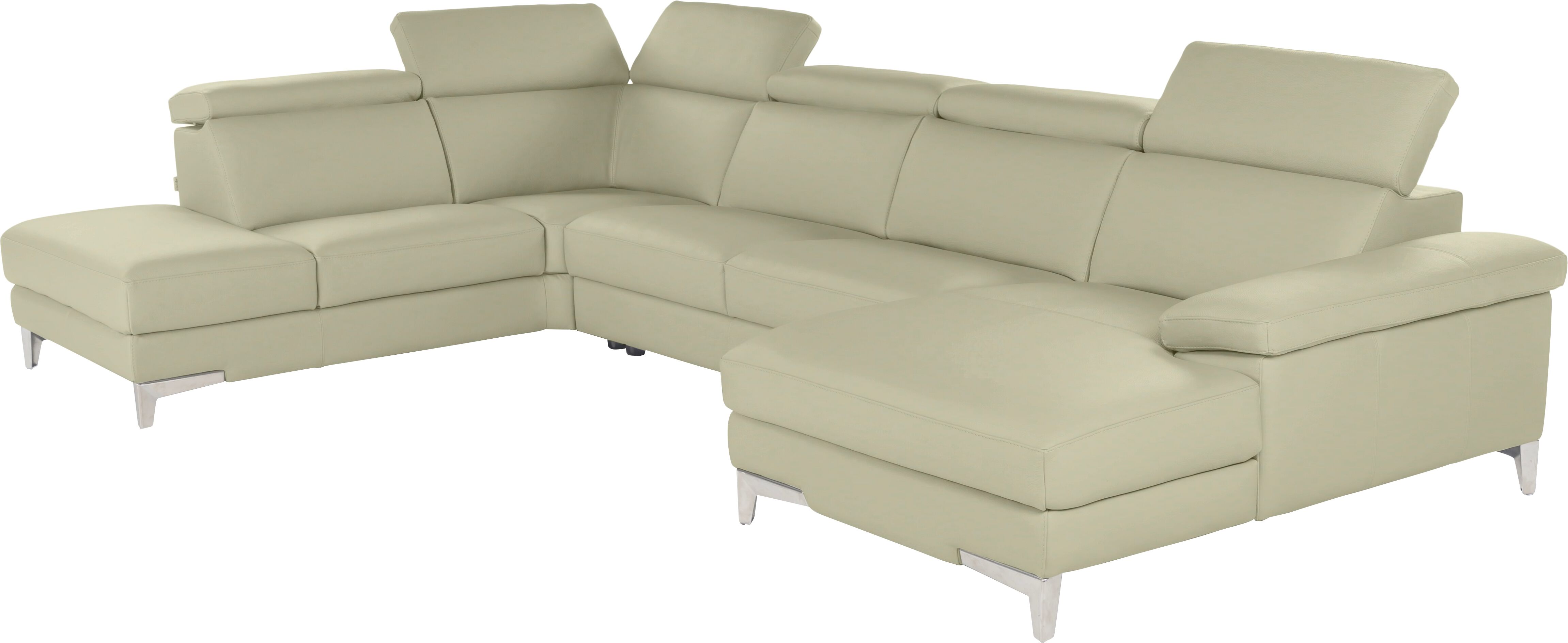 Wohnlandschaft CALIA ITALIA "Nove, mit erstklassigem Sitzkomfort, Kopfteilverstellung", blau (ice), B:362cm H:80cm T:236cm, Sofas, Wohnlandschaft, U-Form, hochwertiger Lederbezug