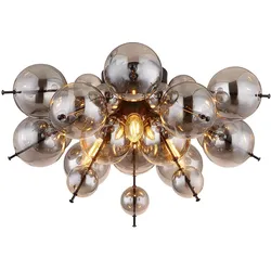 Deckenlampe 3 flammig Deckenleuchte Esszimmerleuchte Schlafzimmerlampe Wohnzimmerlampe Glaskugel rauchfarben schwarz, Metall Glas, DxH 55x28 cm