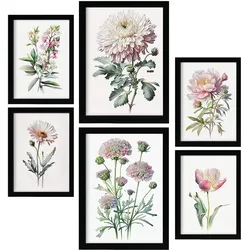 POSTER Set Mit 6 Pinke Blumen Vollfarbige Blumenmotiven A3 & A4 Rahmenlos