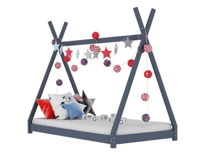 ZXQVLMRS Kinderbett Tipi-Stil Kiefer Massivholz 90 x 200 cm Grau Stabiler Lattenrost, Crossover-Design, Spielhaus-Optik, Einfache Montage