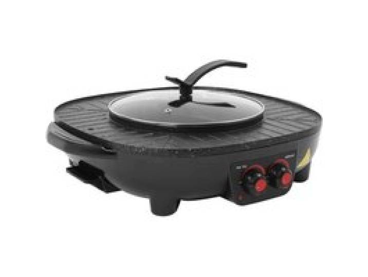 Hotpot et Grill Électrique 2 en 1 Sans Fumée Plaque Antiadhésive Cuisine Coréenne Multifonction Noir